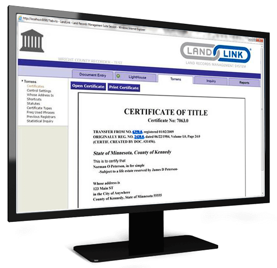 Torrens Certificate Application Screen Shot